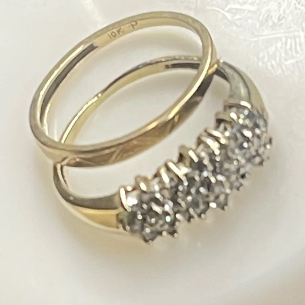 10k gold ring set with genuine diamonds cluster ring can be wedding ring size 6 - Picture 12 of 12